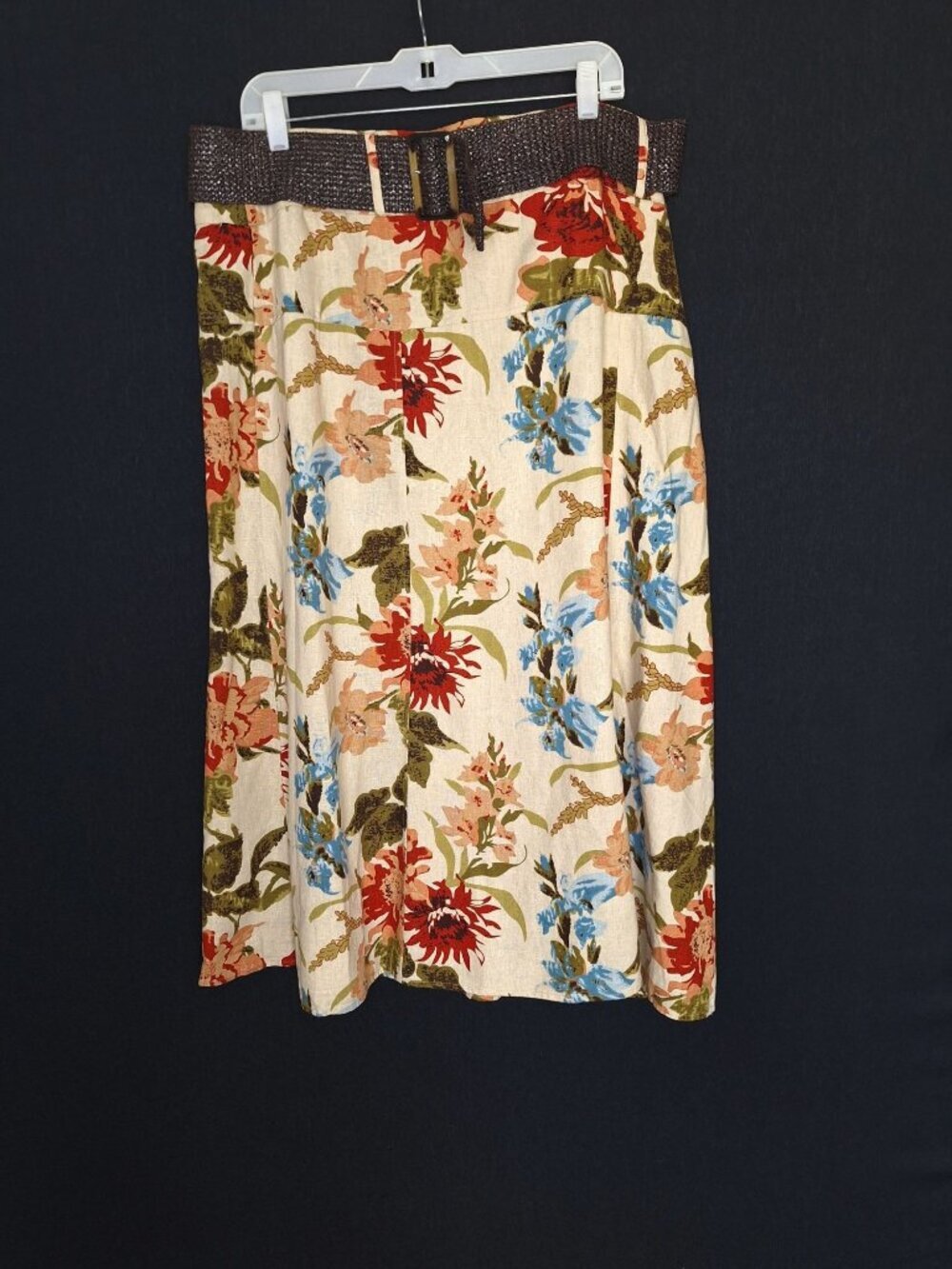 NWT Athena Marie Floral Linen Blend Midi Skirt Size XL Belted Cottagecore Boho